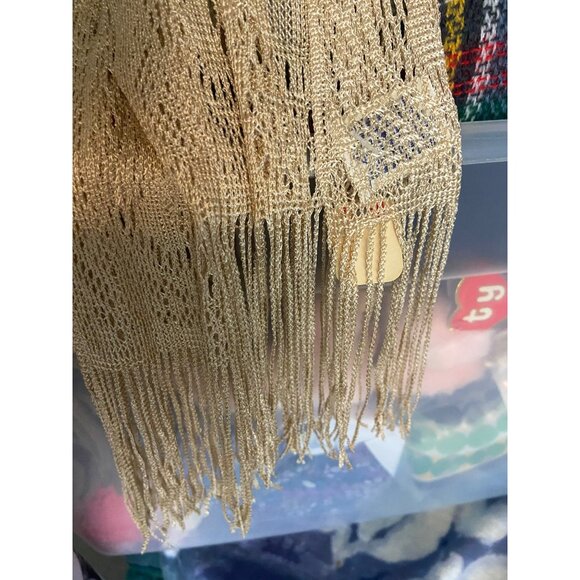 Delicate Cream Colored Fringed‎ Ends Thin Accessory Scarf - Picture 5 of 6